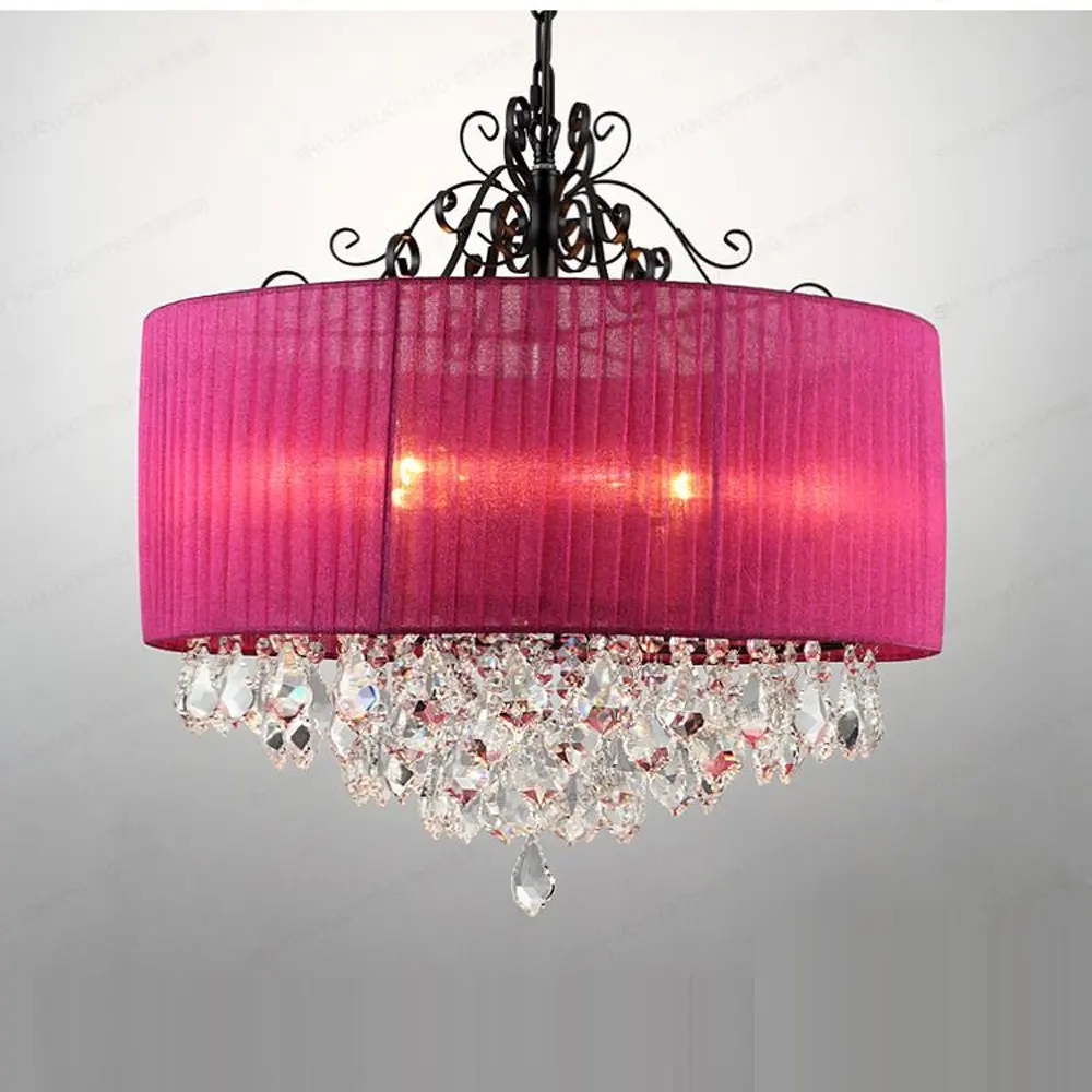 New Modern Crystal Living Room Chain Pendant light Gauze lampshade Crystal Decorated Bedroom Pendant lamp