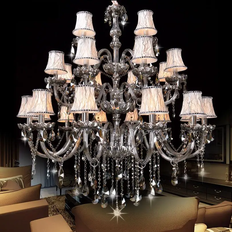 Antique large Smoke black chandelier Crystal light for Living Room hotel lobby 24 pcs E14 vintage Led Glass crystal Chandeliers