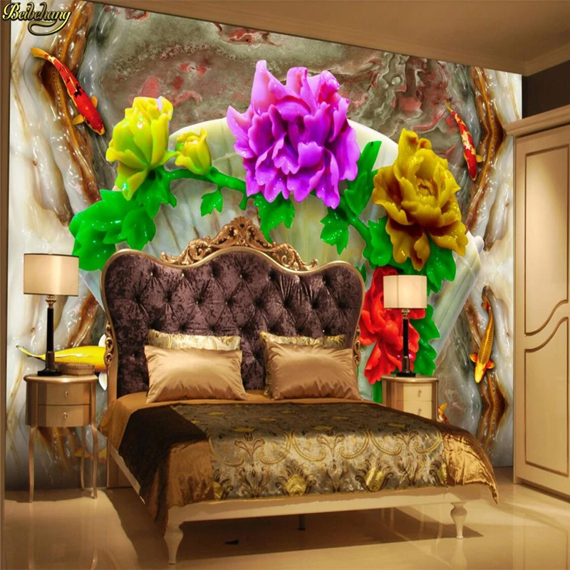 

beibehang Custom photo wallpaper mural colorful peony flower jade carving background wall papers home decor papel de parede