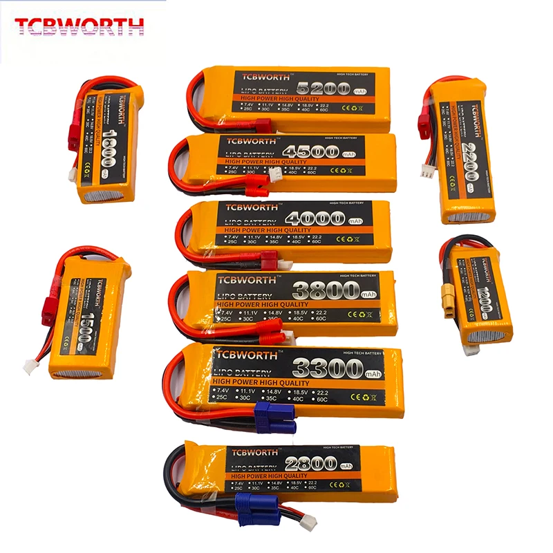 2S 7.4V 1500 1800 2200 3300 4000 5200 6000mAh 25C 35C 60C RC Batteria LiPo 2S per RC Aereo Quadrotor Barca Drone 2S Batterie