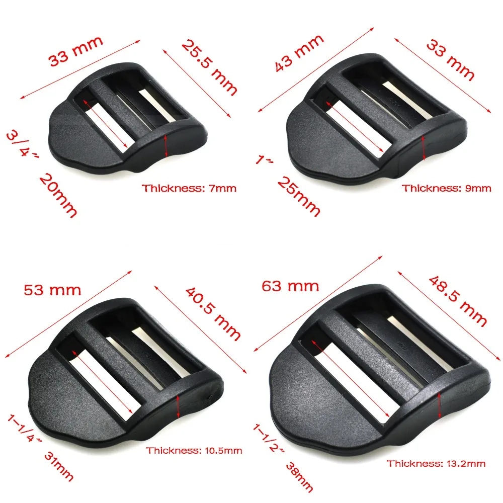 10pcs Plastic Ladder Lock Tri-Glides Slider Adjustable Buckle Belt Buckle Backpack Accessory Black