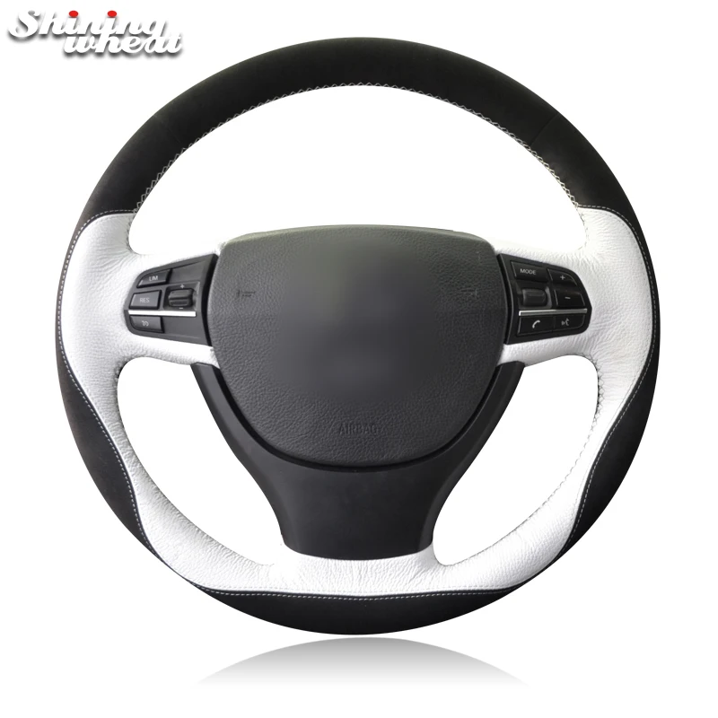 

Shining wheat Black Suede White Leather Car Steering Wheel Cover for BMW F10 523Li 525Li 2009 730Li 740Li 750Li