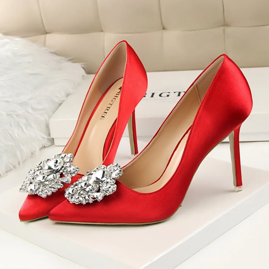 BIGTREE Shoes Women Pumps 2022 High Heel Women Shoes Fashion Women Heels Pointe Shoes Rhinestone Ladies Shoes Classic Pumps