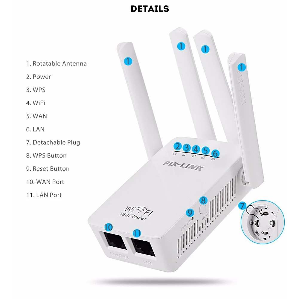 PIXLINK WR09 300Mbps Wireless WIFI Router Repetidor Booster Extender Rede Doméstica 802.11b/g/n RJ45 2 Portas Wilreless-N Wi-Fi