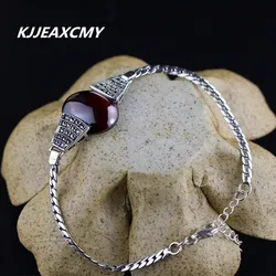 KJJEAXCMY 925 Sterling Silver Jewelry New Folk Style Ladies Hand Inlaid Marcasite Garnet Bracelet