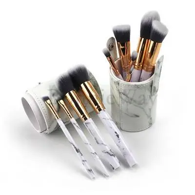 

by DHL 50Sets/Lot Women 10pcs Makeup Brushes Set Foundation Powder Brush Beauty Marble Make Up Tools with cylinder Whlole Sale