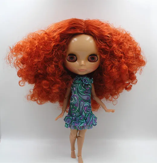 Blyth doll Nude doll deep orange explosion curly hair 30cm joint body 19 joint Tan skin fashion doll DIY doll can change makeup