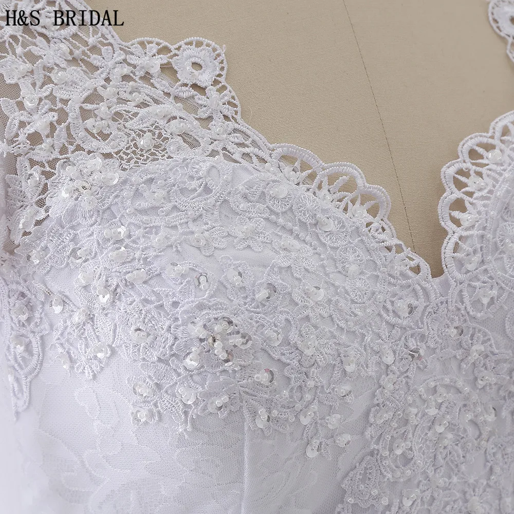 H & S – robe De mariée sirène en dentelle, manches longues, perles, col en V, turquie, 2020