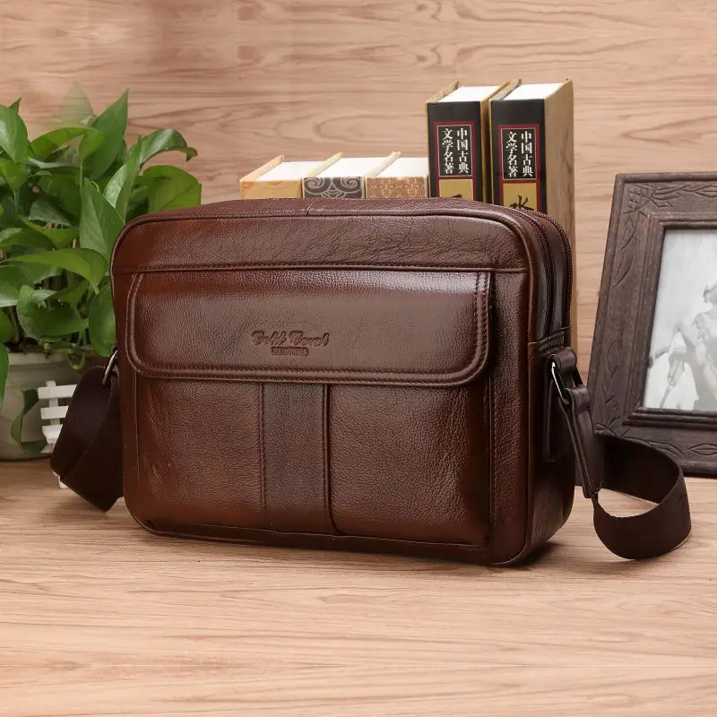 Vintage Genuine Leather Shoulder Bag Men Messenger Bags Business Briefcase Male Travel Handbags iPad Tablet Bags Crossbody bag