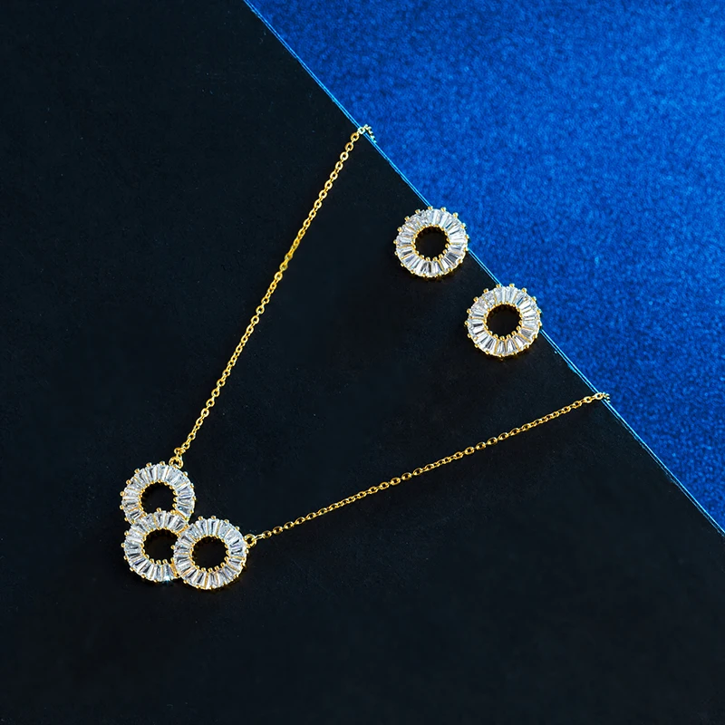 Hadiyana Trendy Fashion Round Bride Goddess AAA Zircon Set Hot Sale Shiny Sets For Women Necklace Earrings Jewelry Party TZ8111
