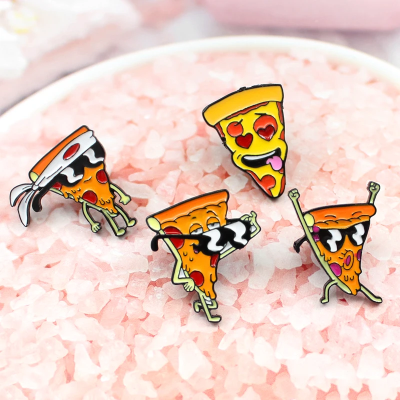 Walk Cool Pizza broches de esmalte Dynamic funny Weird Pin insignia de pizza linda de dibujos animados para amigos a los que les gusta la pizza regalo de joyería para niños