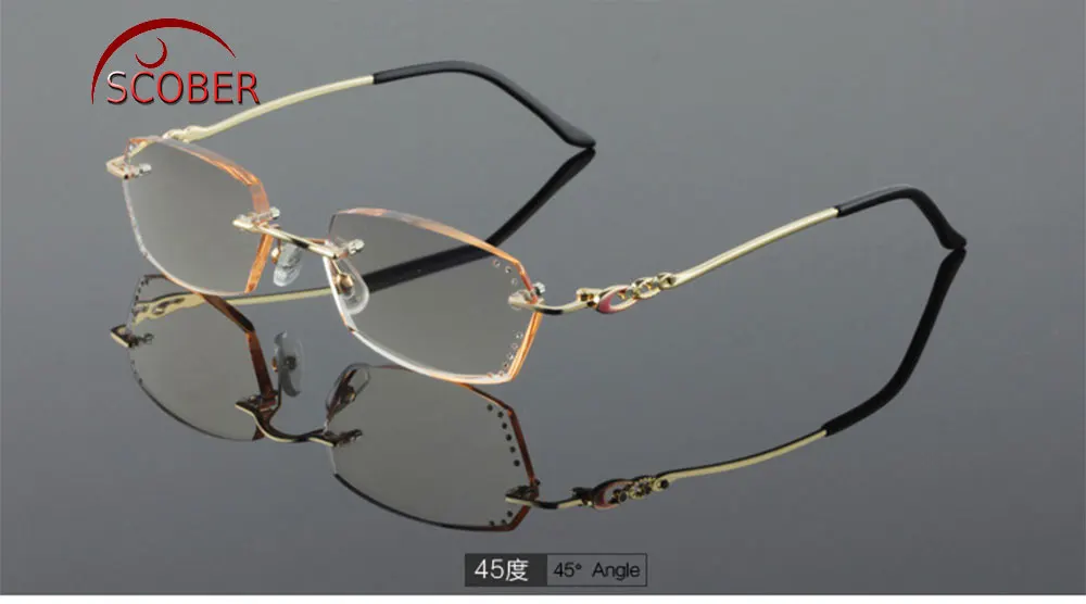 Nomanov-gafas de lectura con corte de diamante para hombre y mujer, anteojos de lectura con gradiente, aleación de titanio 100%, sin montura, Royal Deluxe, + 1 + 1,5 + 2 + 2,5 + 3