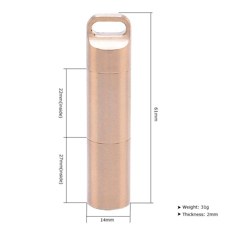 Waterproof Brass Airtight Watertight Storage Container Dry Box Seal Bottle Case Pill Capsule Fob Emergency Medicine Match Holder