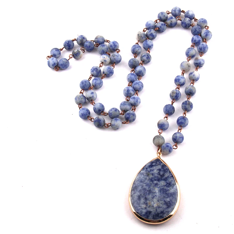 Fashion Bohemian Tribal Jewelry Blue Dot Stones Handmake Drop Pendant Necklaces