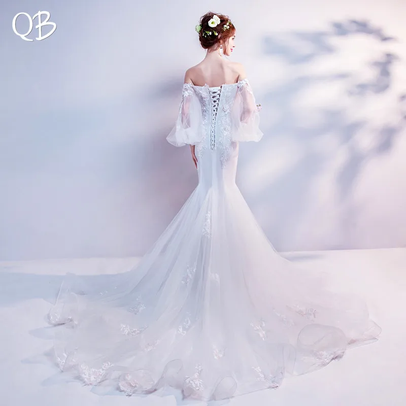 Meerjungfrau Tüll Spitze Blumen Appliques Sexy Elegante Hochzeit Kleider 2019 Neue Mode Braut Kleider Hochzeit Kleider WE47