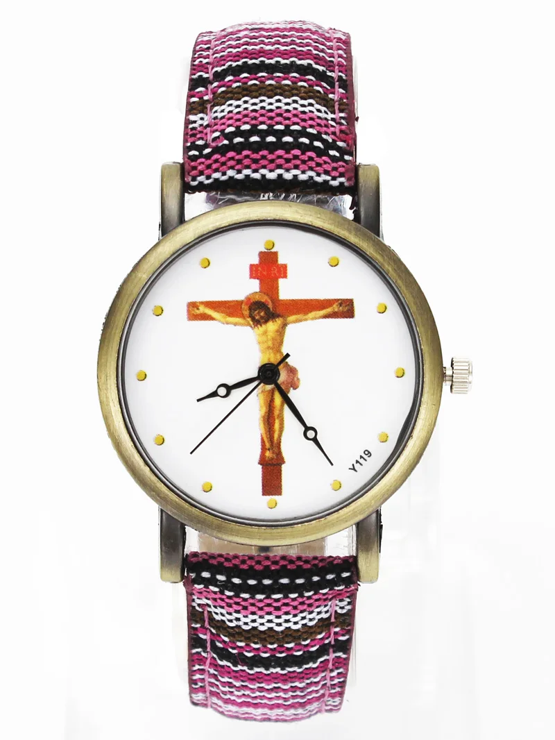 God Jesus Christ Crucifixion Cross Watches Easter Day Christian Religious Canvas Cloth Band Unisex Sport Casual Relojes Watch