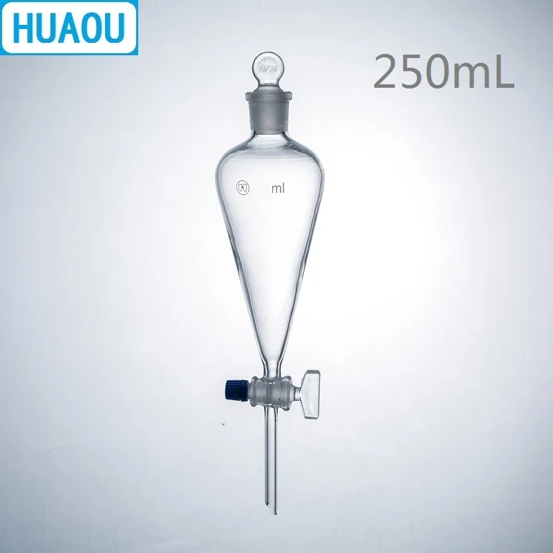 HUAOU 250mL Seperatory Funnel Pear Shape with Ground in Glass Stopper and Stopcock Laboratory Chemistry Equipment