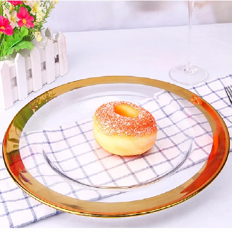 33CM gold edge plate European creative transparent gold edge plate glass fruit plate daily merchandise