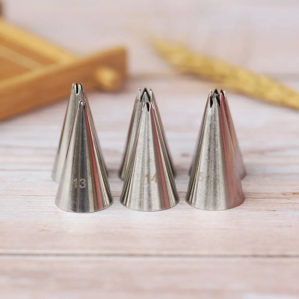 #13-18 Open Star Icing Nozzle Stainless Steel Small Size Piping Tip Cake Decorating Tips Royal Icing Pastry Tip Tools Bakeware