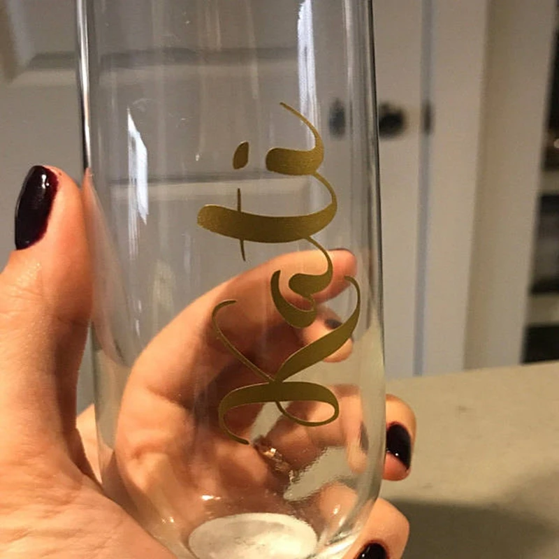 Custom Name Vinyl Decal for Wine Glass Decor, Personalized Wine Glass Decals Wedding Party Decoration