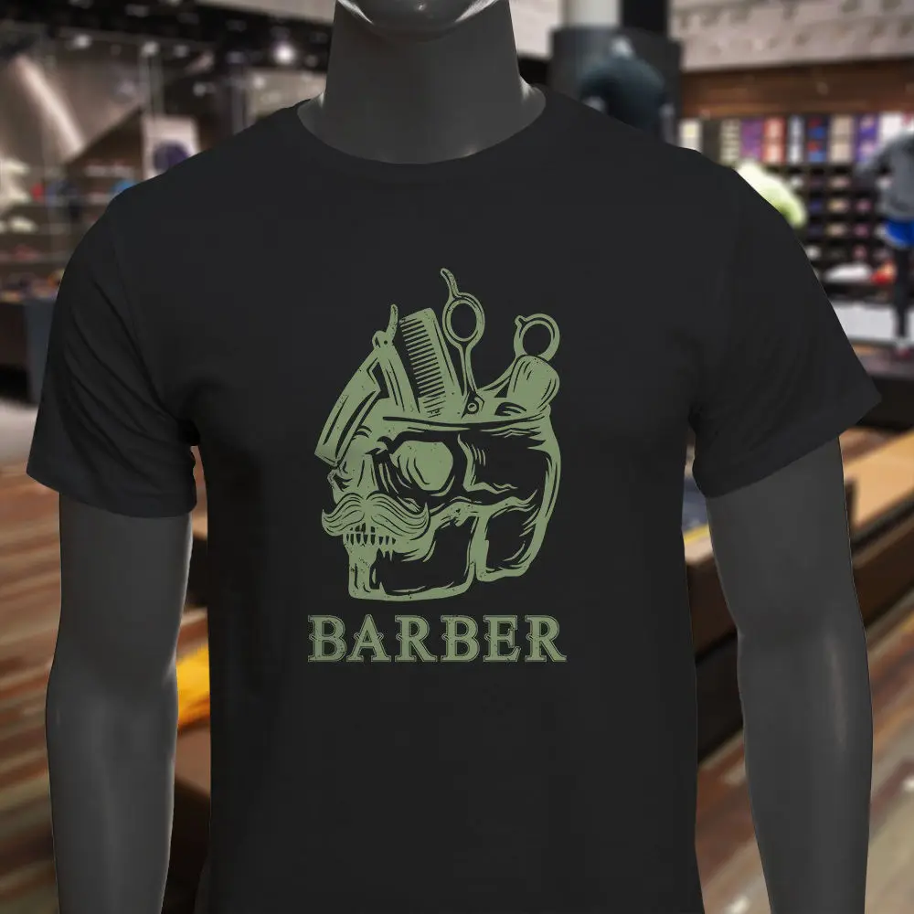 Mens T Shirts Fashion Barber For Life Skull Black Haircut Old School Mens White T-Shirt 100% Cotton  Tee Shirts