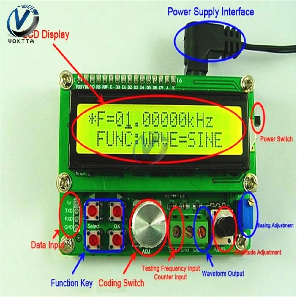 FYE050 DDS Function Signal Generator Module 0.01Hz~50KHz Generator Pulse Frequency Square Wave Waveform LCD Display