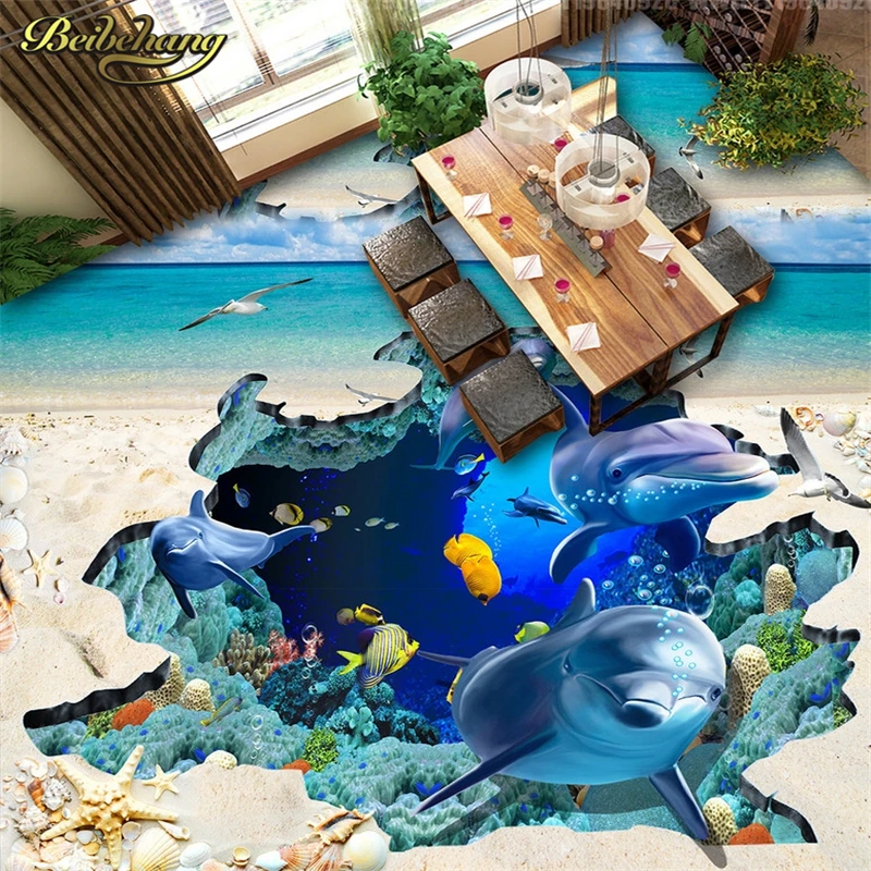 beibehang Custom Sea World Dolphin Photo Wallpaper Floor Paintings For Living Room Bathroom papel de parede 3d Mural Wall Paper