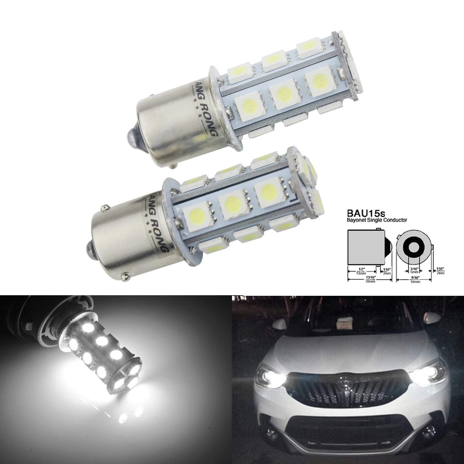 ANGRONG 2x BAU15s PY21W 581 18 SMD LED 5W Turn Signal Front Rear Indicator Light Bulb