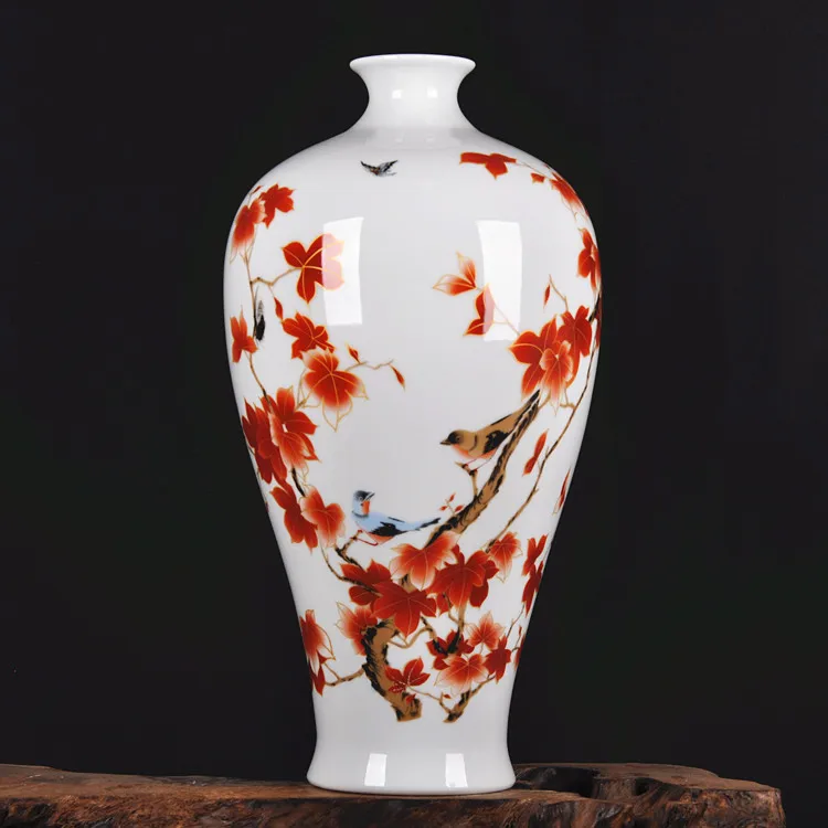 Jingdezhen ceramics high-grade gold autumn maple leaf Home Furnishing vase of modern living room decoration