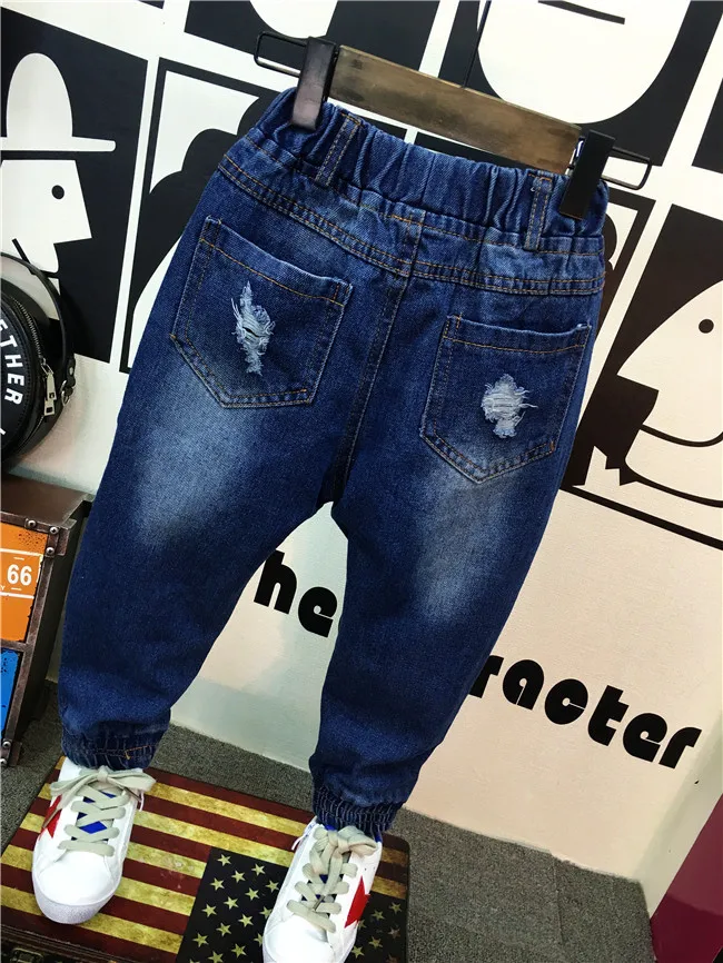 Paint graffiti hole jeans baby jeans boys pants casual pants spring autumn kids trousers navy blue fashion baby clothing (B1123