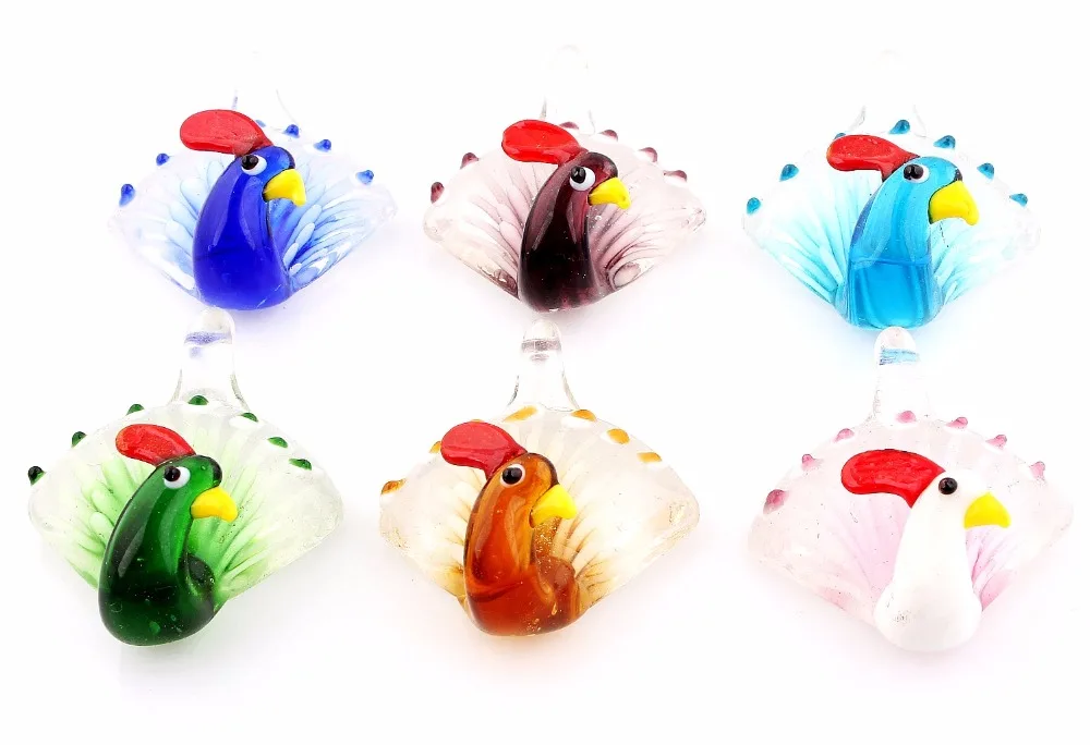 Wholesale 6pcs Handmade Murano Lampwork Glass Mix Color Peacock Pendant Fit Necklace Jewelry Gifts W