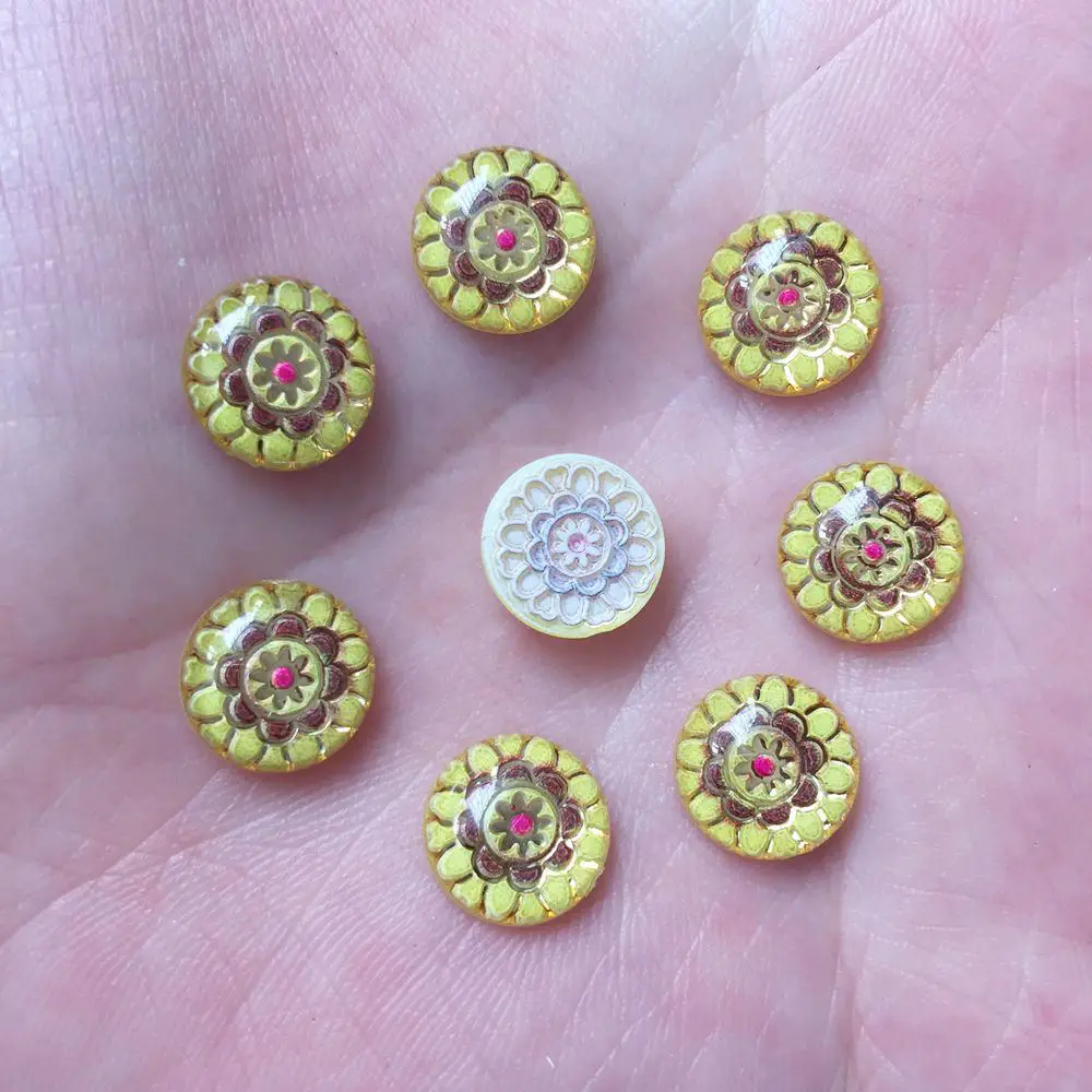 New 80pcs Resin 10mm Round Colorful Flower Flat Back Rhinestone Appliques DIY Wedding Scrapbook Craft W41