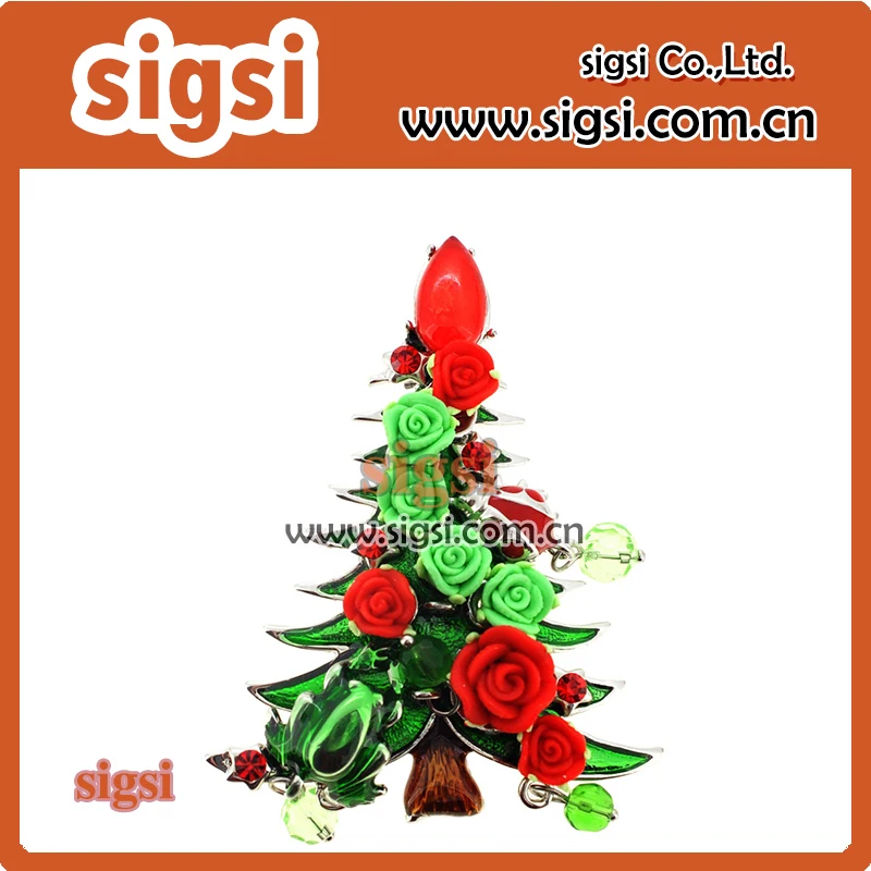 

2015 Hot selling bright color Christmas tree rhinestone brooch for Christmas