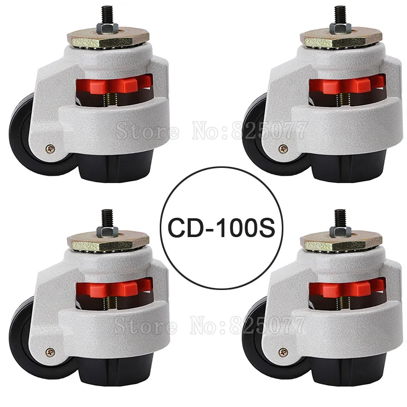 4PCS CD-100S Load Bearing 750kg/pcs Level Adjustment MC Nylon Wheel and Aluminum Pad Leveling Caster Industrial Casters JF1560