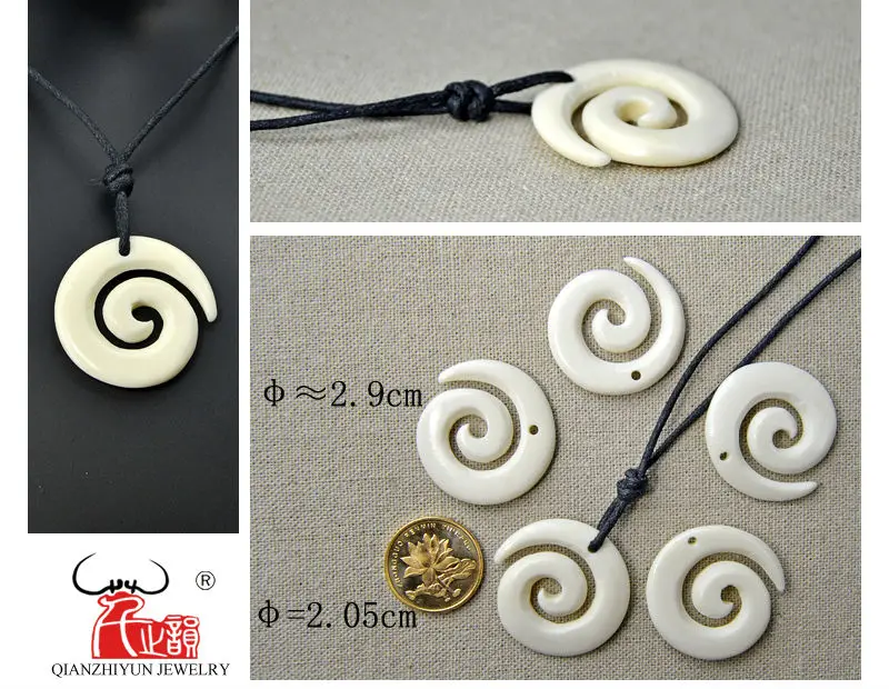 3PCS Handmade Carved Yak Bone Spiral Pendant New Zealand Maori Style Bone white Beads DIY Jewelry Accessory 29mm