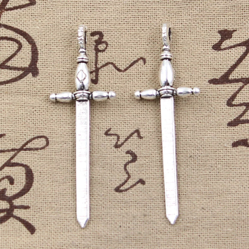 8pcs Charms Sword Fencing 59x19mm Antique Bronze Silver Color Pendants Making DIY Handmade Tibetan Bronze Silver Color Jewelry