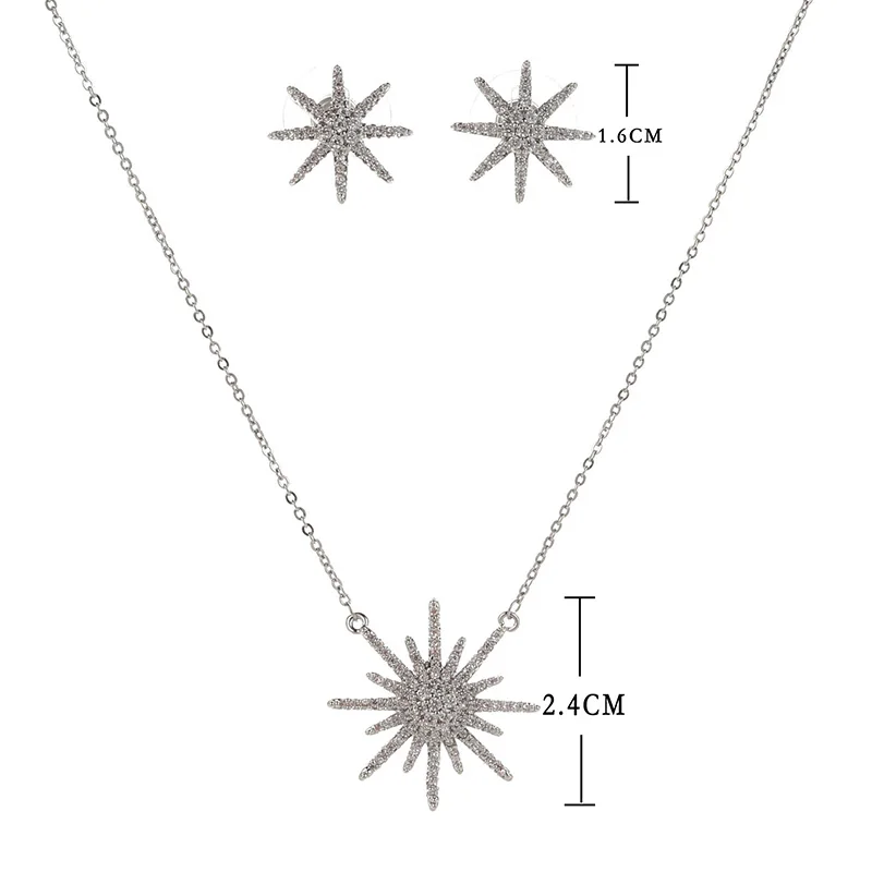Hadiyana European And American Fashion Versatile Shining Eight-pointed Star Earrings Necklace Trend Clavicle Chain Sets TZ5026