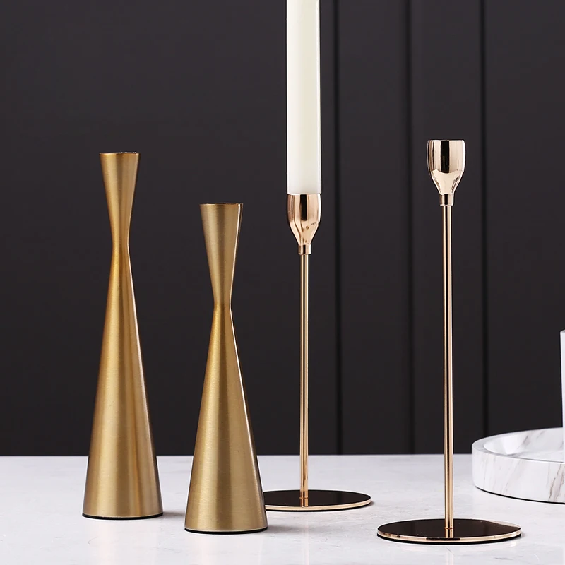 Modern Golden Pillar Candle Holders Wedding Centerpieces For Tables Metal Christmas Candlestick Home Decoration Accessories