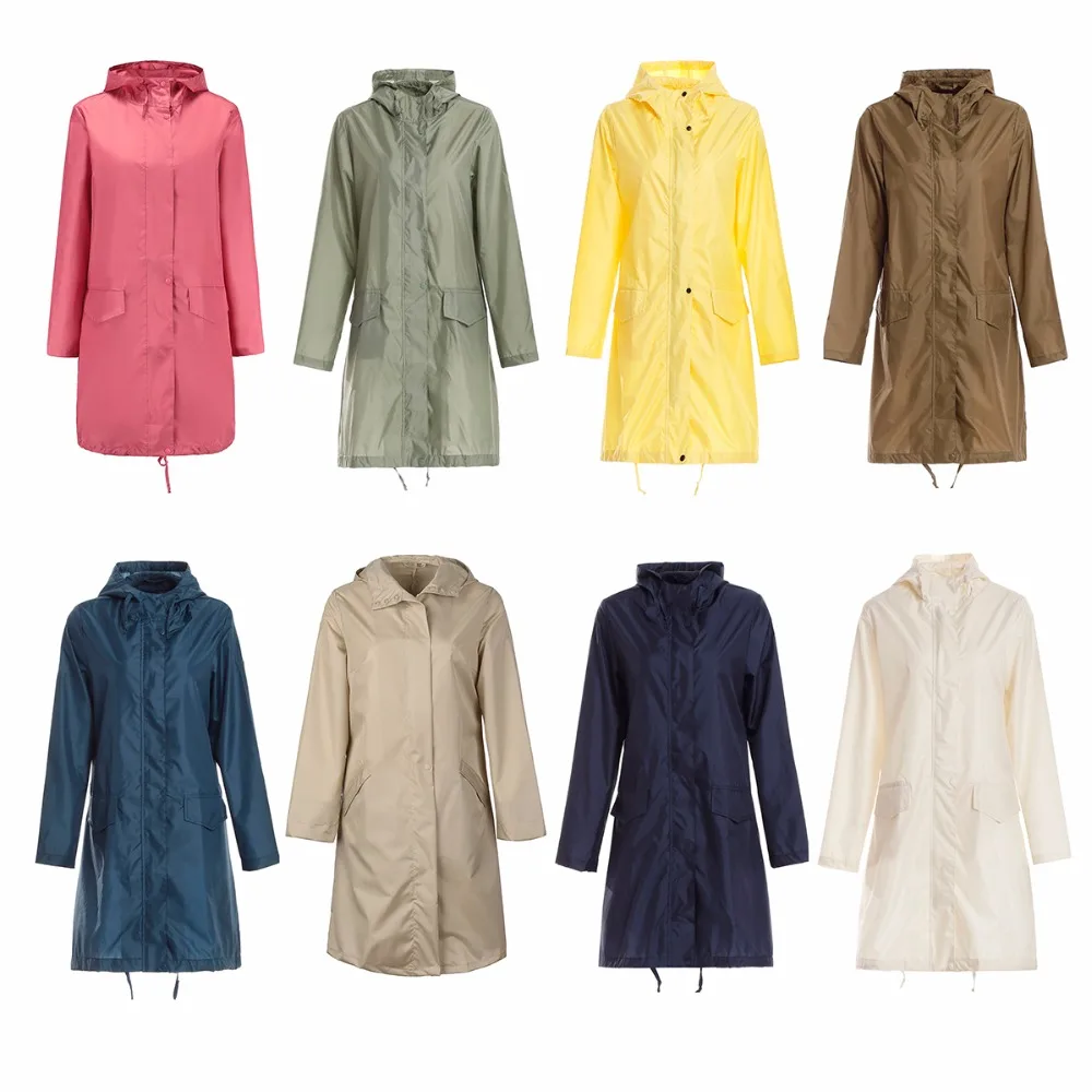 Freesmily Women\'s Stylish Raincoat Waterproof Rain Poncho with Hood and Pockets