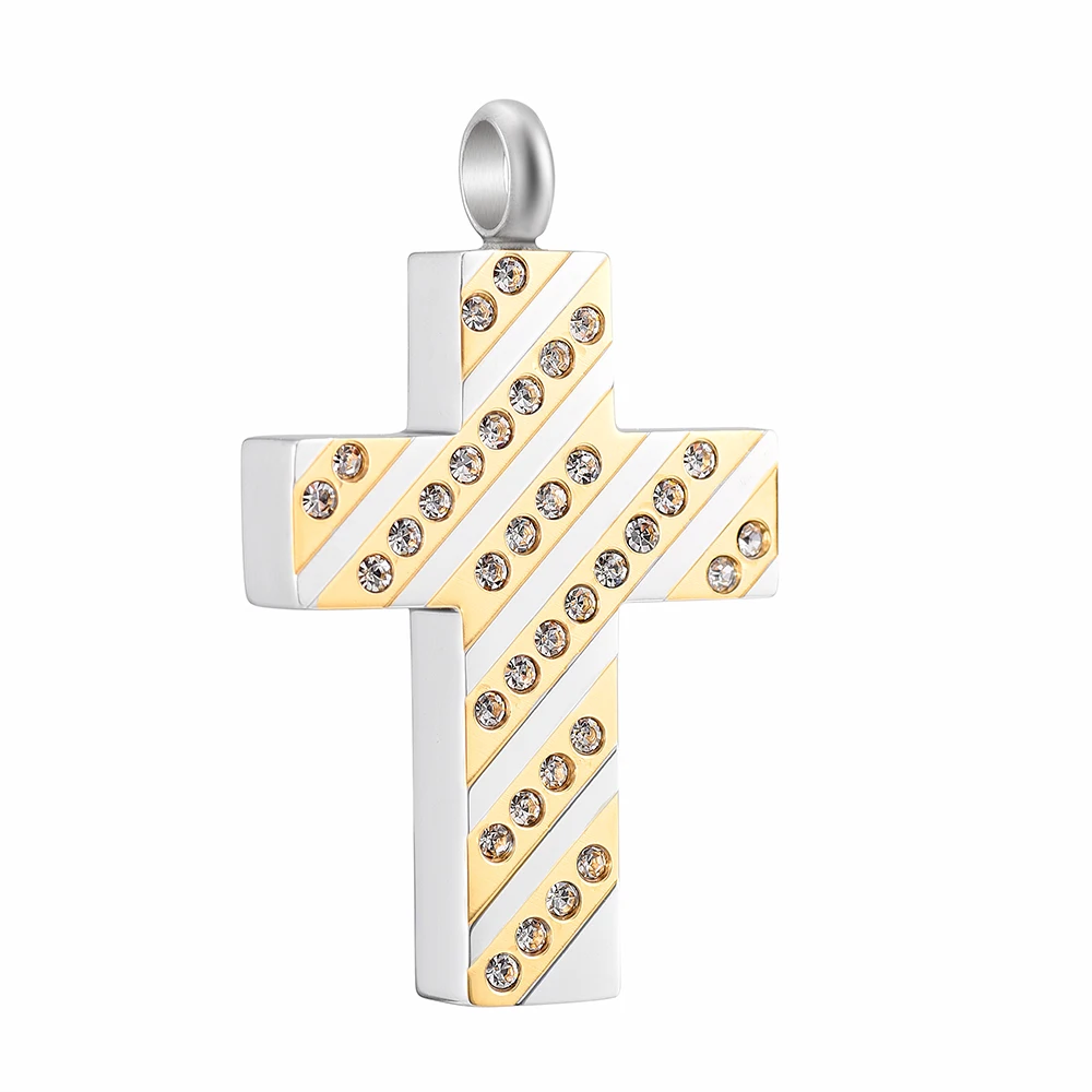 

CMJ9897NEW Cross Pendant Stainless Steel Urn Necklace for Ashes Cremation Pendant With Crystal Inlay