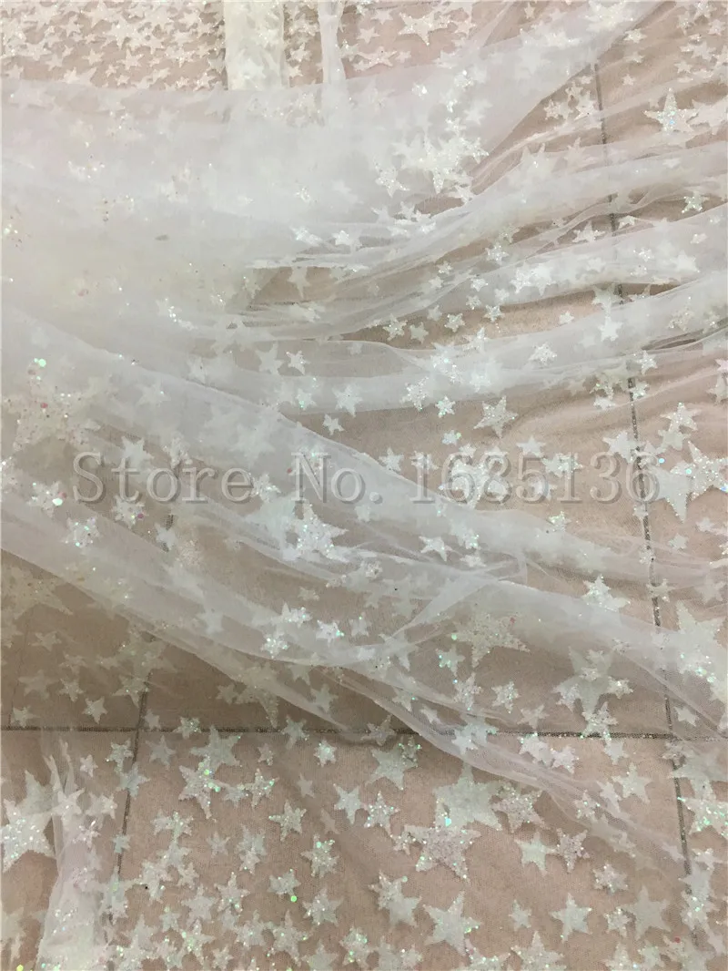 

5yards african sequins glued glitter lace fabric Latest design french net tulle lace fabric H-72413 in clear white color