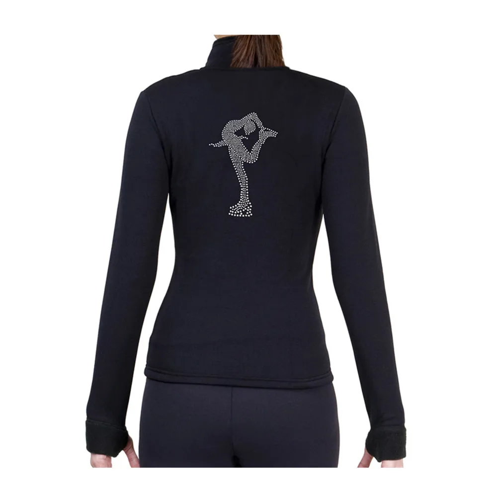 Figure Skating Fleece Jacket Women\'s Ice Skating Sweatshirt Top Black  Spandex Stretchy Performance Practise Skating Wear