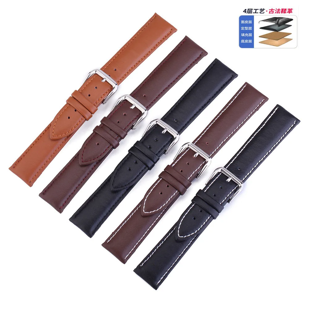 Genuine Leather Watch Band 10mm 12mm 14mm 16mm 18mm 19mm 20mm 21mm 22mm 24mm Watch Strap Wrist Belt Watchband with Pins