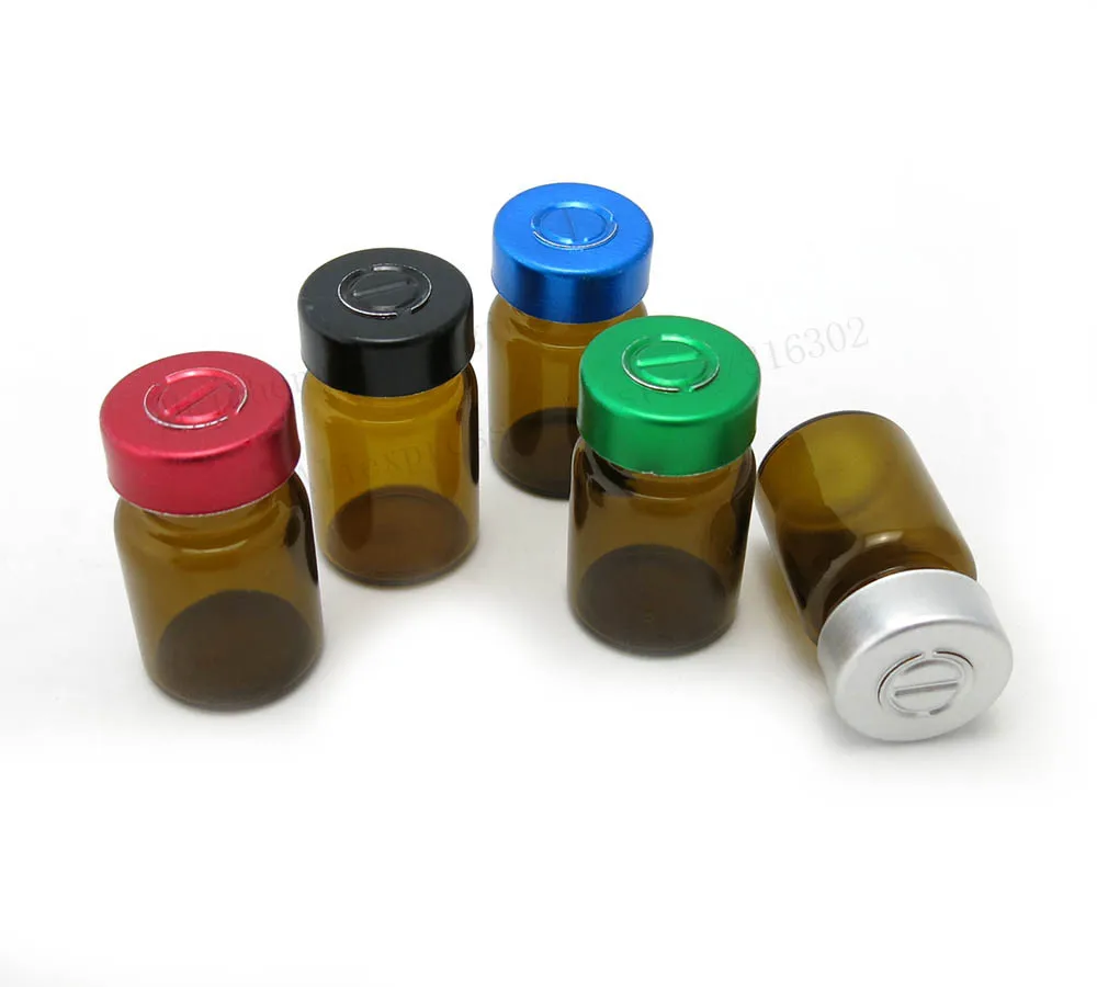 

100 x 5ml Mini Amber Glass Bottles Empty Cute Glass Bottle Jars Vials With Flip Top Cap Rubber Stopper Metal Lidss