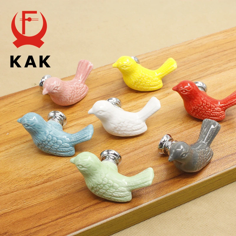 KAK 5pieces Peace Dove Ceramic Drawer Knobs Cartoon Bird Cabinet Cupboard Handles Novelty Fashion Furniture Handles Hardware