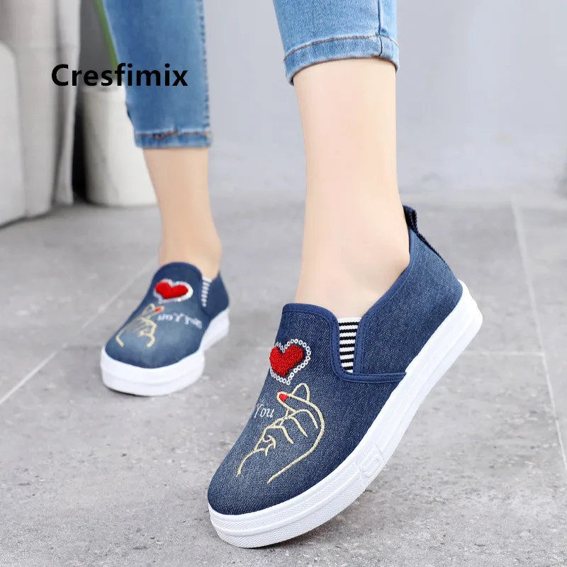 Zapatos De Mujer Women Cute Light Weight Demin Flat Platform Shoes Lady Fashion Sweet Slip on Shoes Teenager Casual Shoes E5286