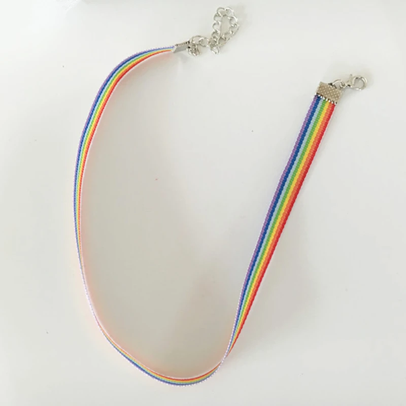 Cute Girls Colorful Rainbow Ribbon Choker Necklace For Women LGBT Gay And Lesbian Pride Necklace Jewelry Party Gift