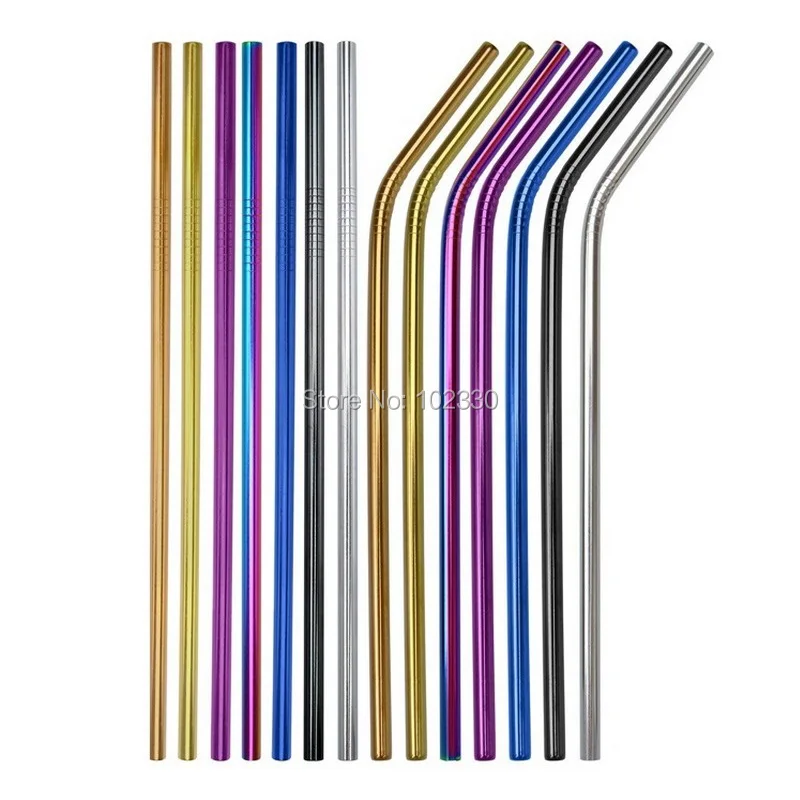 

1000pcs 21.5cm 6mm Stainless Steel Drinking Straws Reusable Filter DIY Tea Coffee Tools Party Bar Accessories 7 color free logo