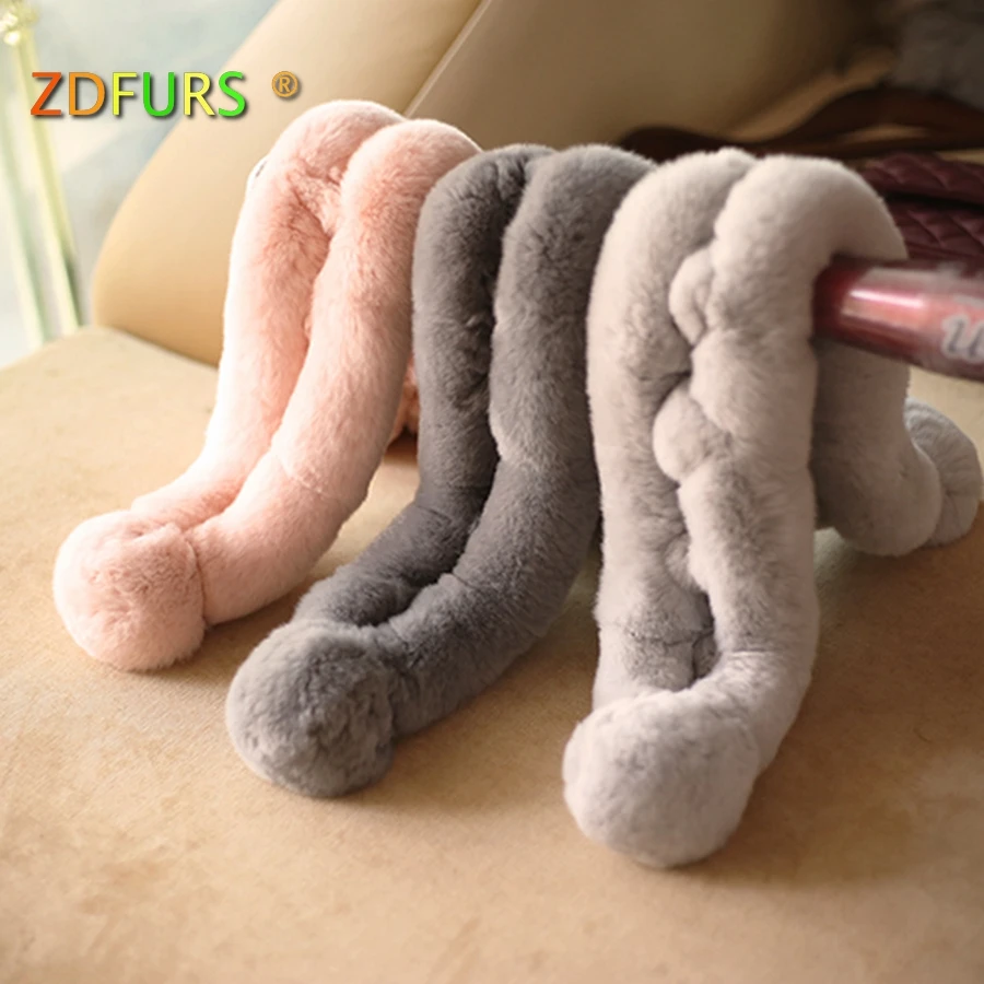 ZDFURS * Rabbit hair scarf   female scarves Rex rabbit fur genuine fur collar ring Multi color Russian Winter Scarf ladies