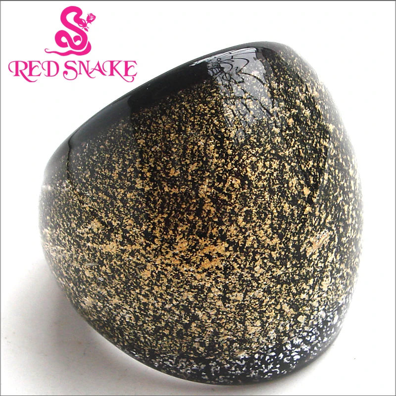 RED SNAKE Fashion Ring Handmade black with golden foil design Murano Glass Rings